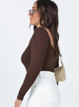 side view of model wearing Princess Polly Charlotte Bodysuit Brown Full Sleeves Square Neck 