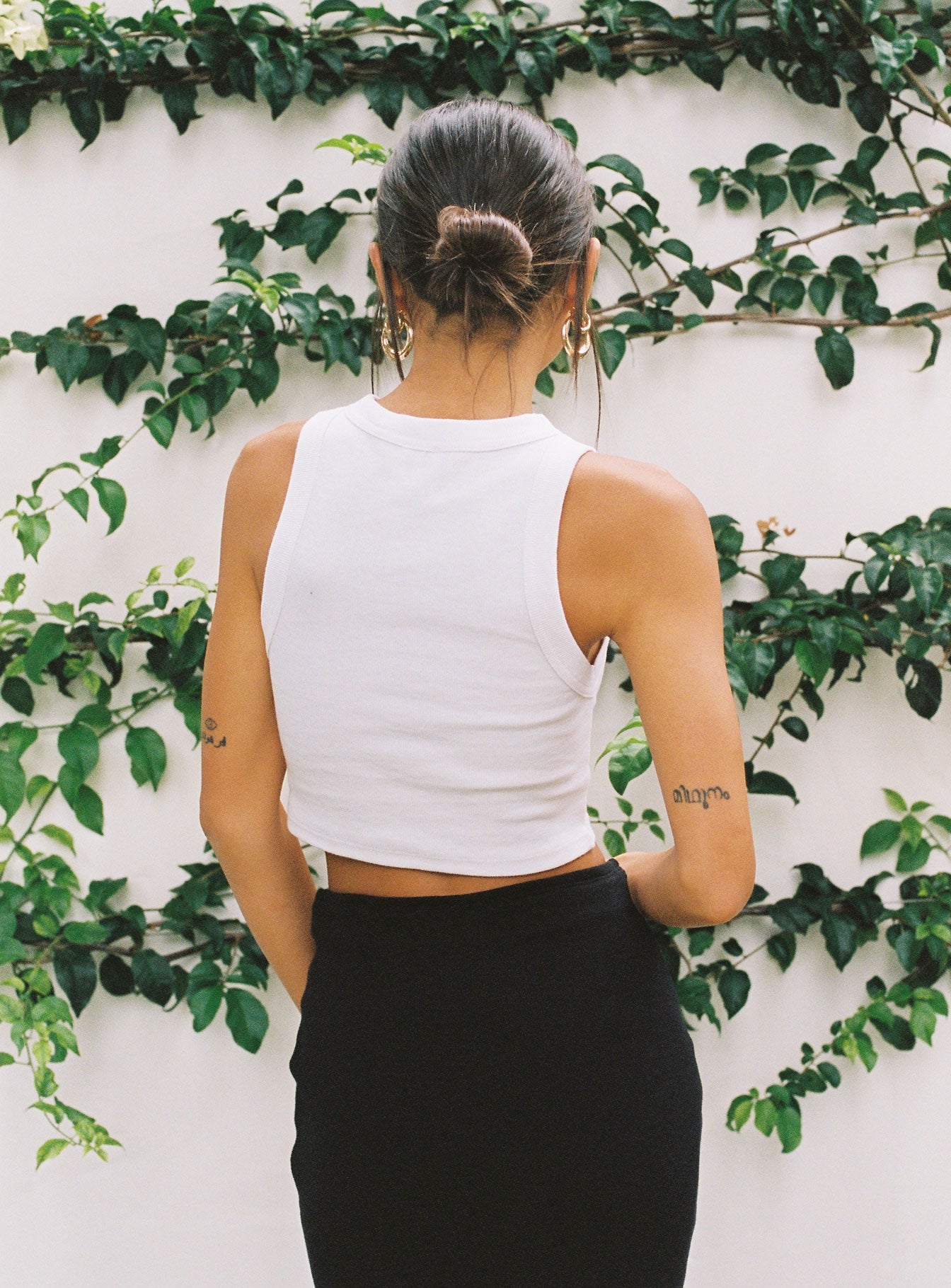 back view of model wearing Princess Polly Classic Tank Top White 