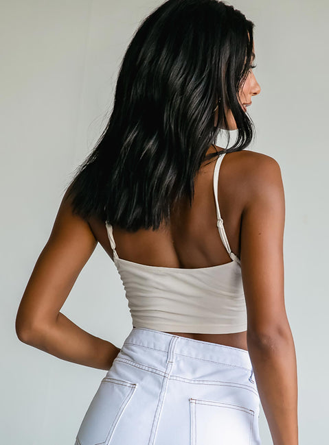back view of model wearing Princess Polly Adrienne Top Beige 