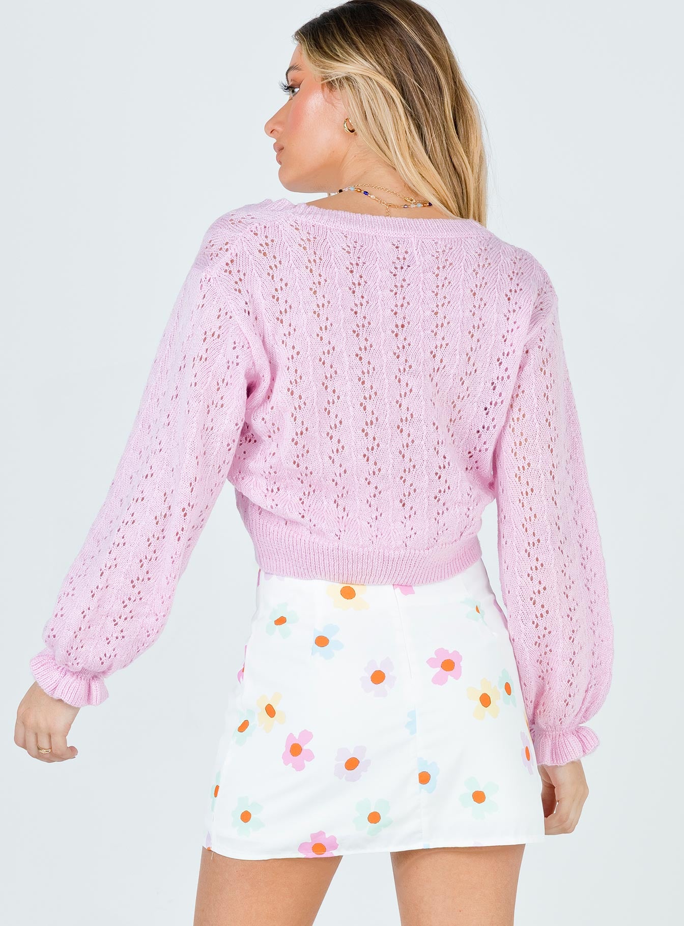 back view of model wearing Princess Polly Mishka Mini Skirt White 