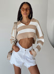 Benson Cropped Sweater Beige/White Princess Polly  Cropped 
