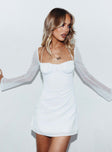 Princess Polly Sweetheart Neckline  Dyer Sheer Sleeve Mini Dress White