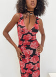 Princess Polly Plunger  Lauers Maxi Dress Red Floral / Black