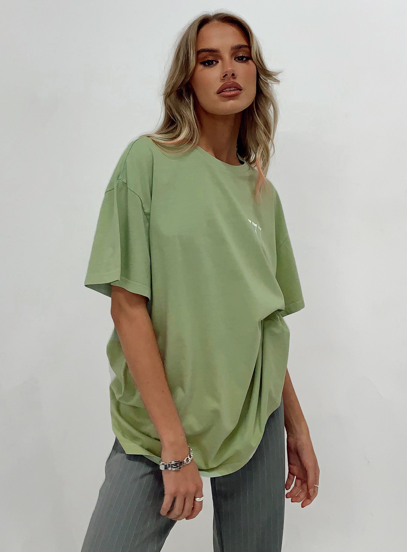 product Princess Polly Half Sleeves Crew Neck  Organic 777 Luck Oversize Tee Green