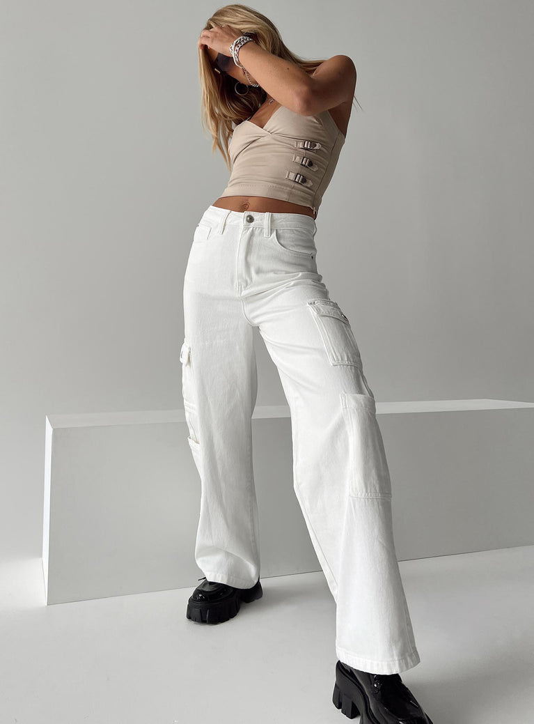 Barbara Cargo Jeans White Denim