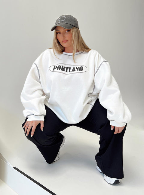 front view of model wearing Princess Polly Portland Oversized Sweatshirt White Curve regular 