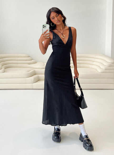 Nellie Maxi Dress Black Linen | Princess Polly Nellie Maxi Dress Black Linen | Princess Polly