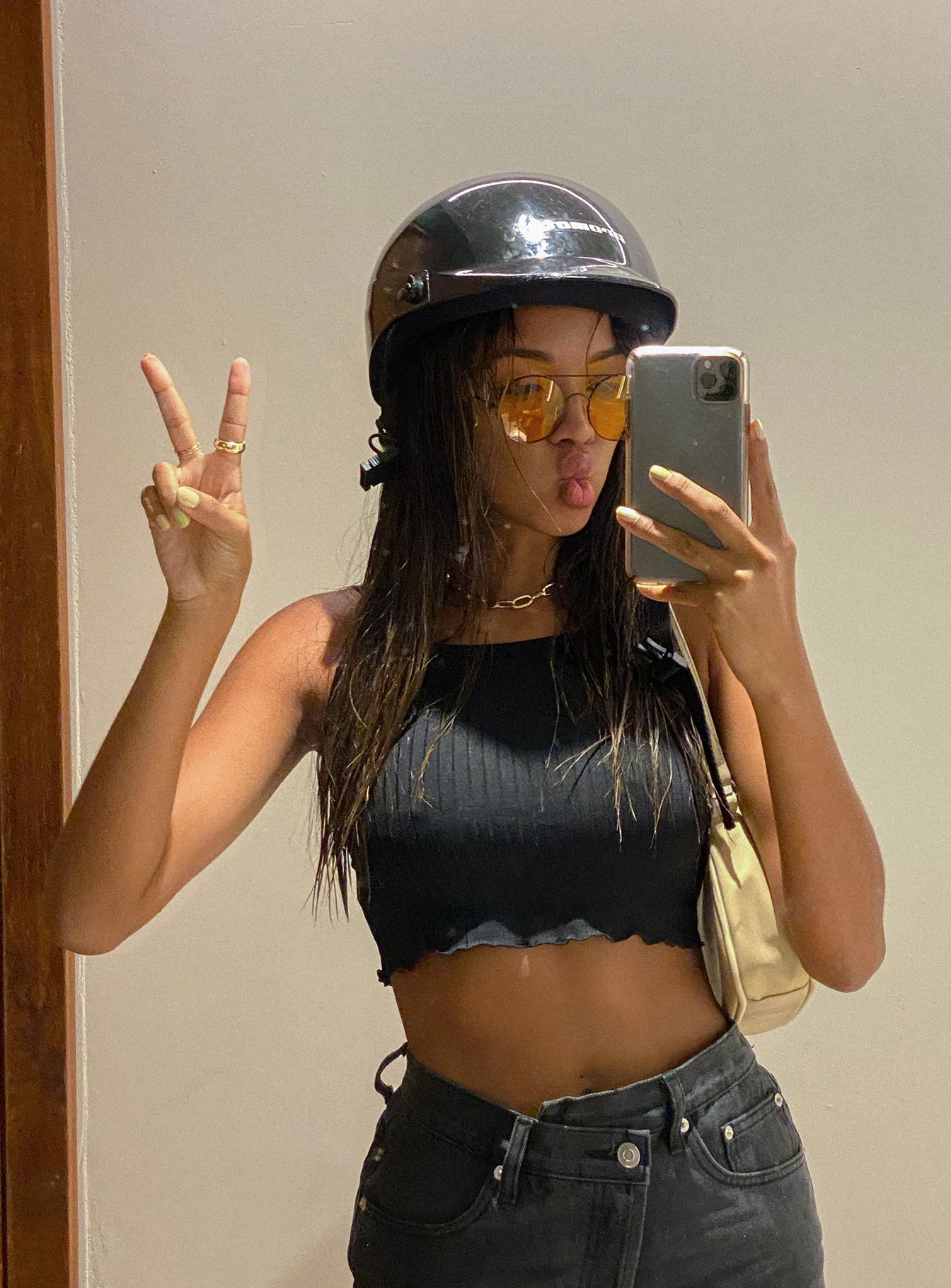 Front view of model wearing  front Princess Polly Sleeveless Square Neck  TWIIN Lennon Tankini Top Black