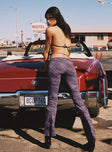 back view of model wearing Princess Polly Motel Eda Trouser Desert Terrain Purple 