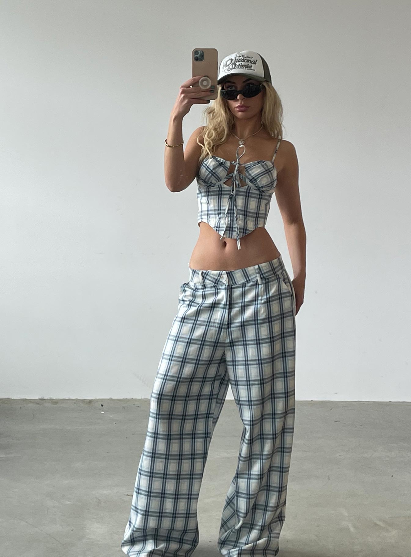 product Princess Polly High Waisted Pants  JGR & STN Cami Plaid Trouser Blue Check