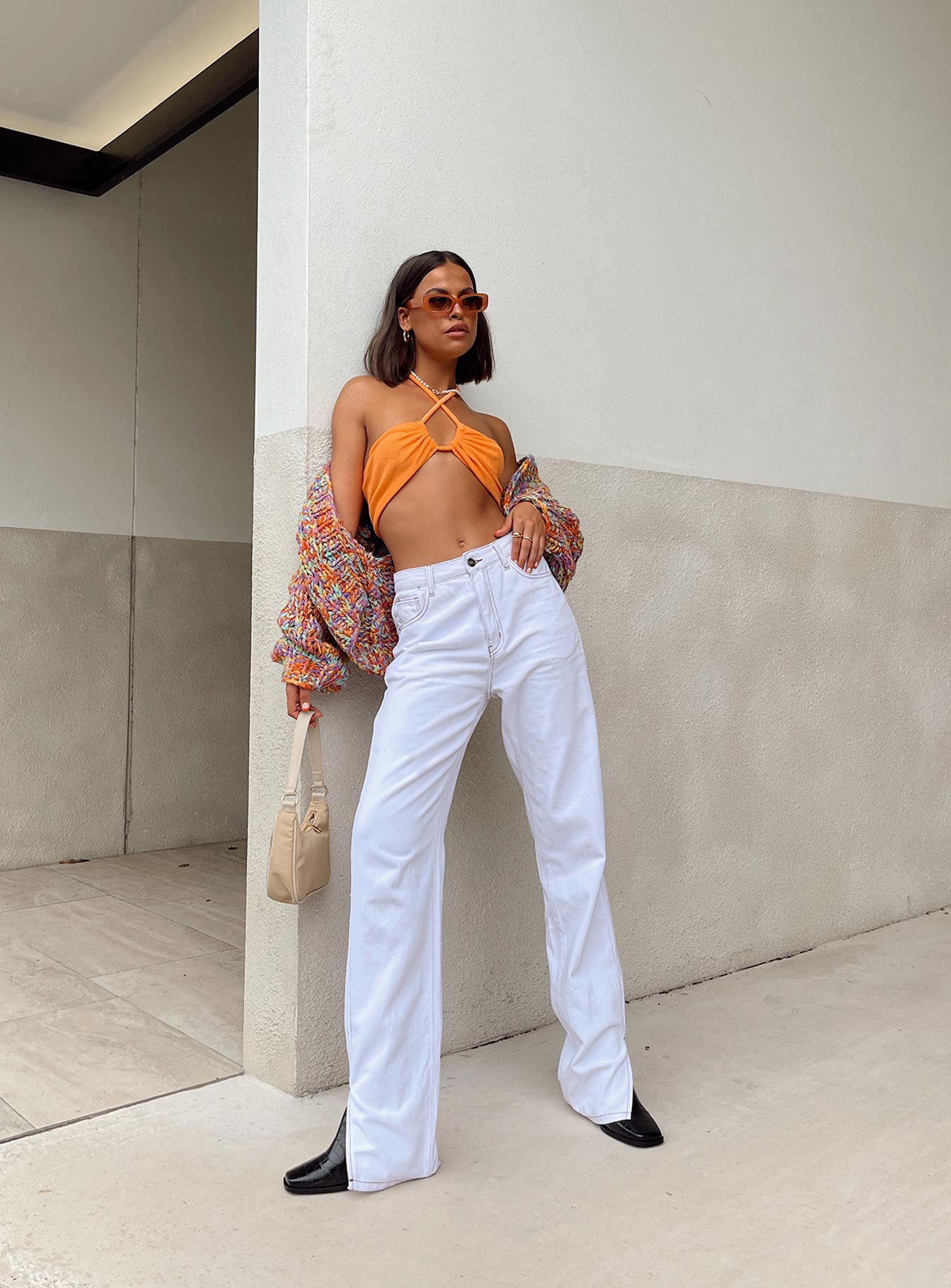 front view of model wearing Princess Polly Alabama Jean White Mid Rise 