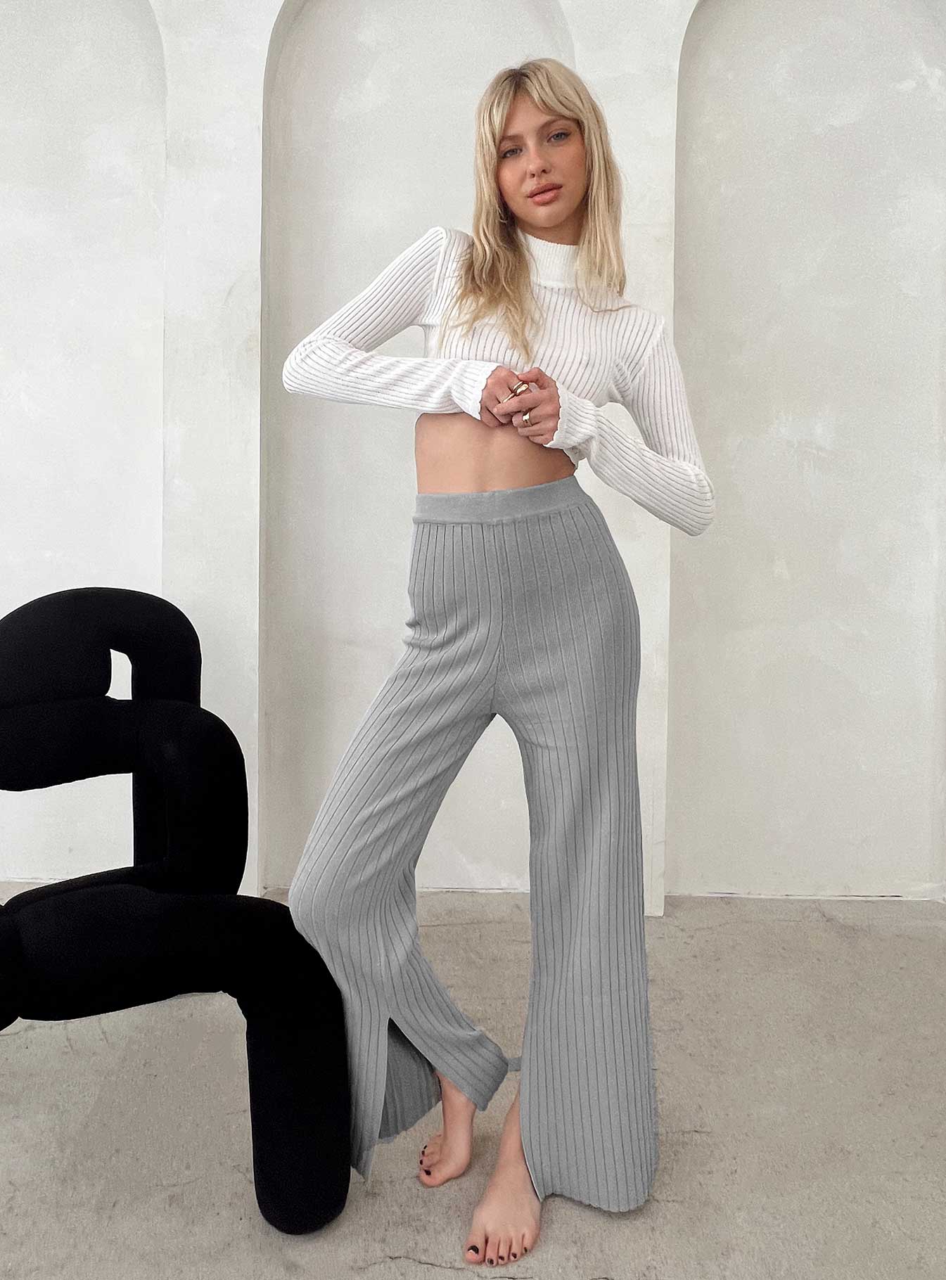 White Better Together Ribbed Pants | JLUXLABEL