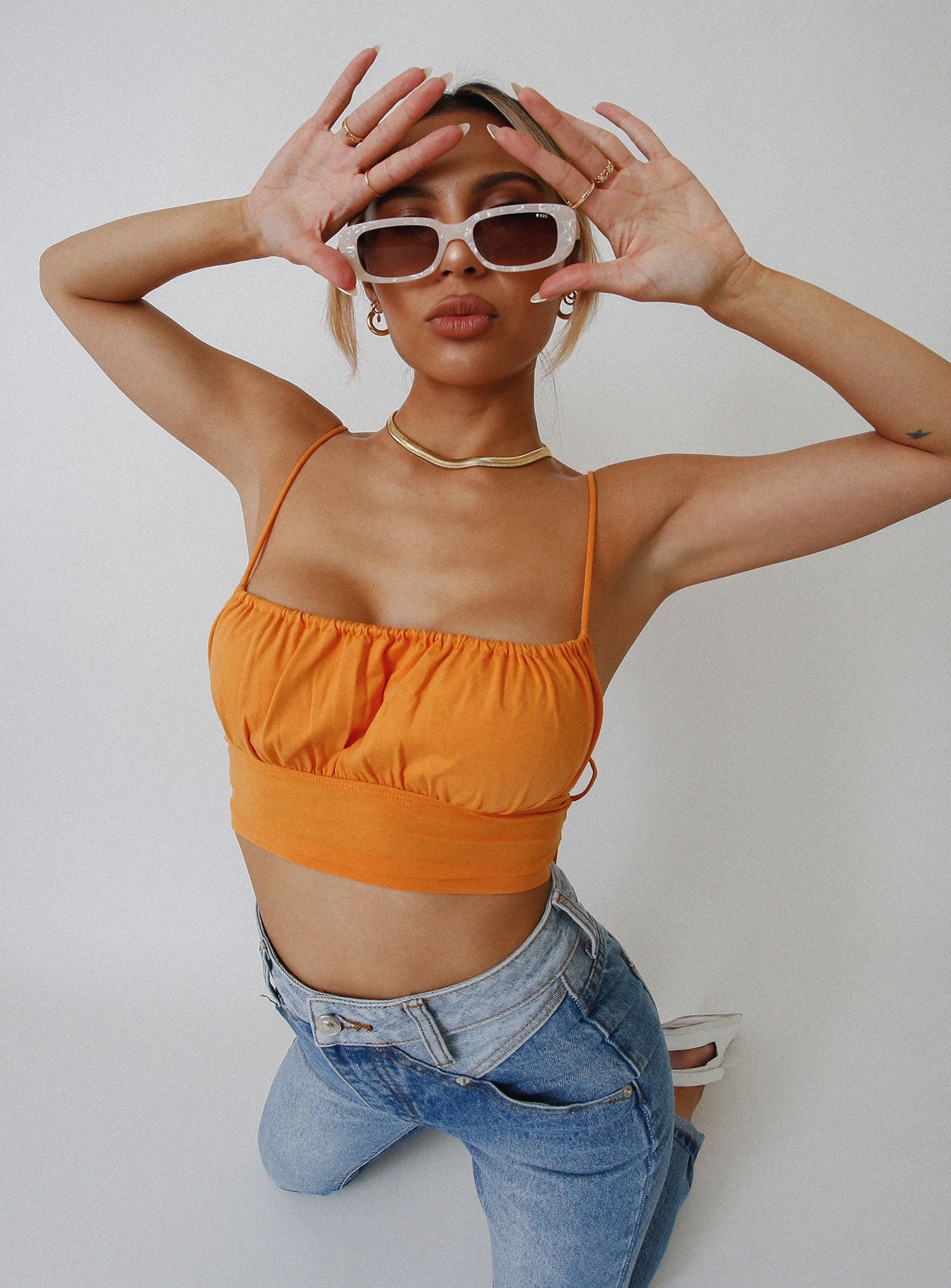 back view of model wearing Princess Polly Annabelle Top Orange 