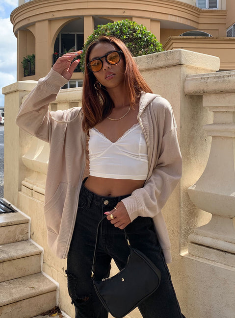 Audrey Oversized Zip Up Sweatshirt Beige Princess Polly  long 