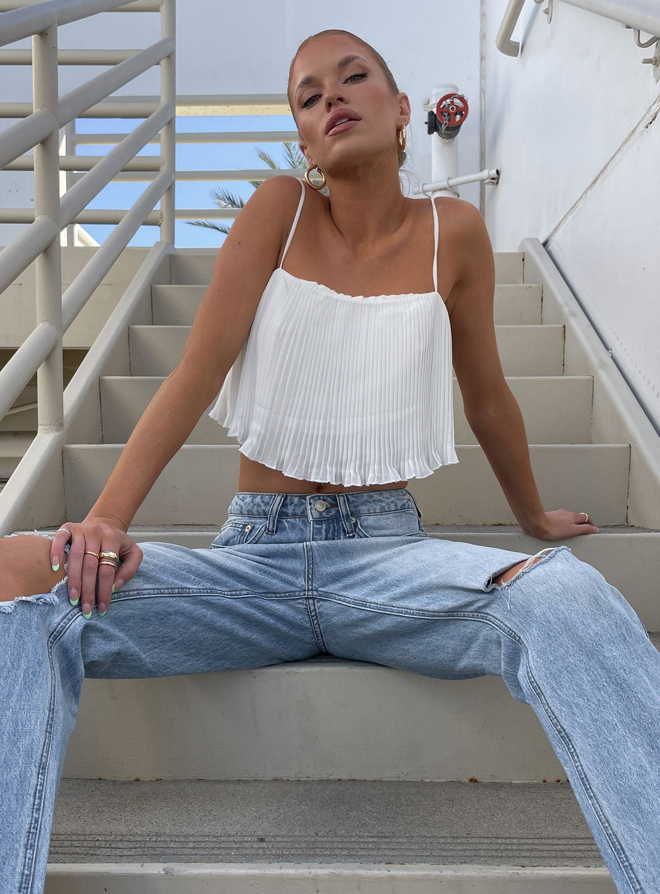 front view of model wearing Princess Polly Arrowhead Top White 