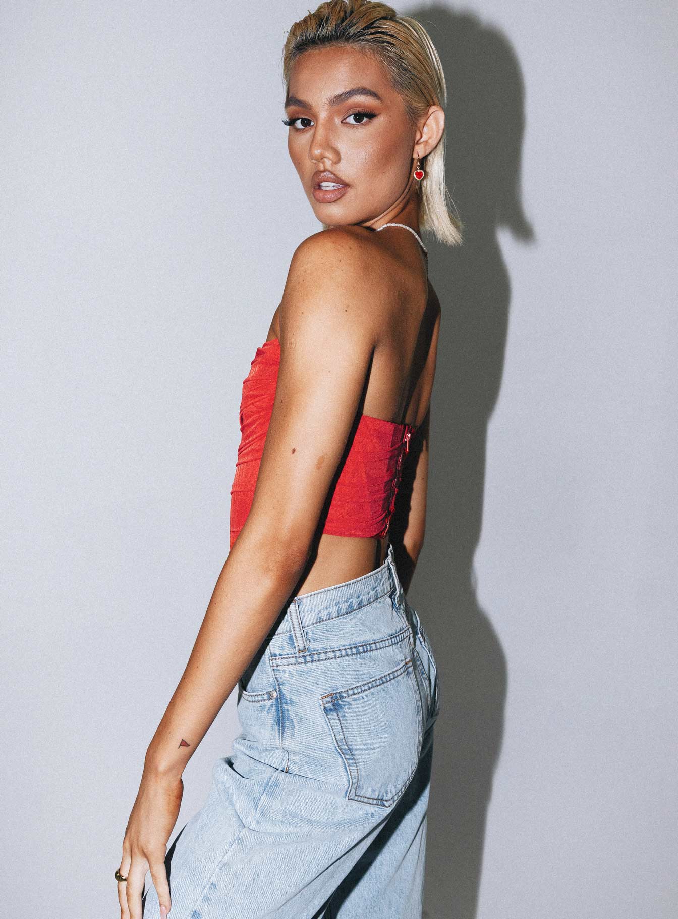 back view of model wearing Princess Polly Avery Bustier Red 