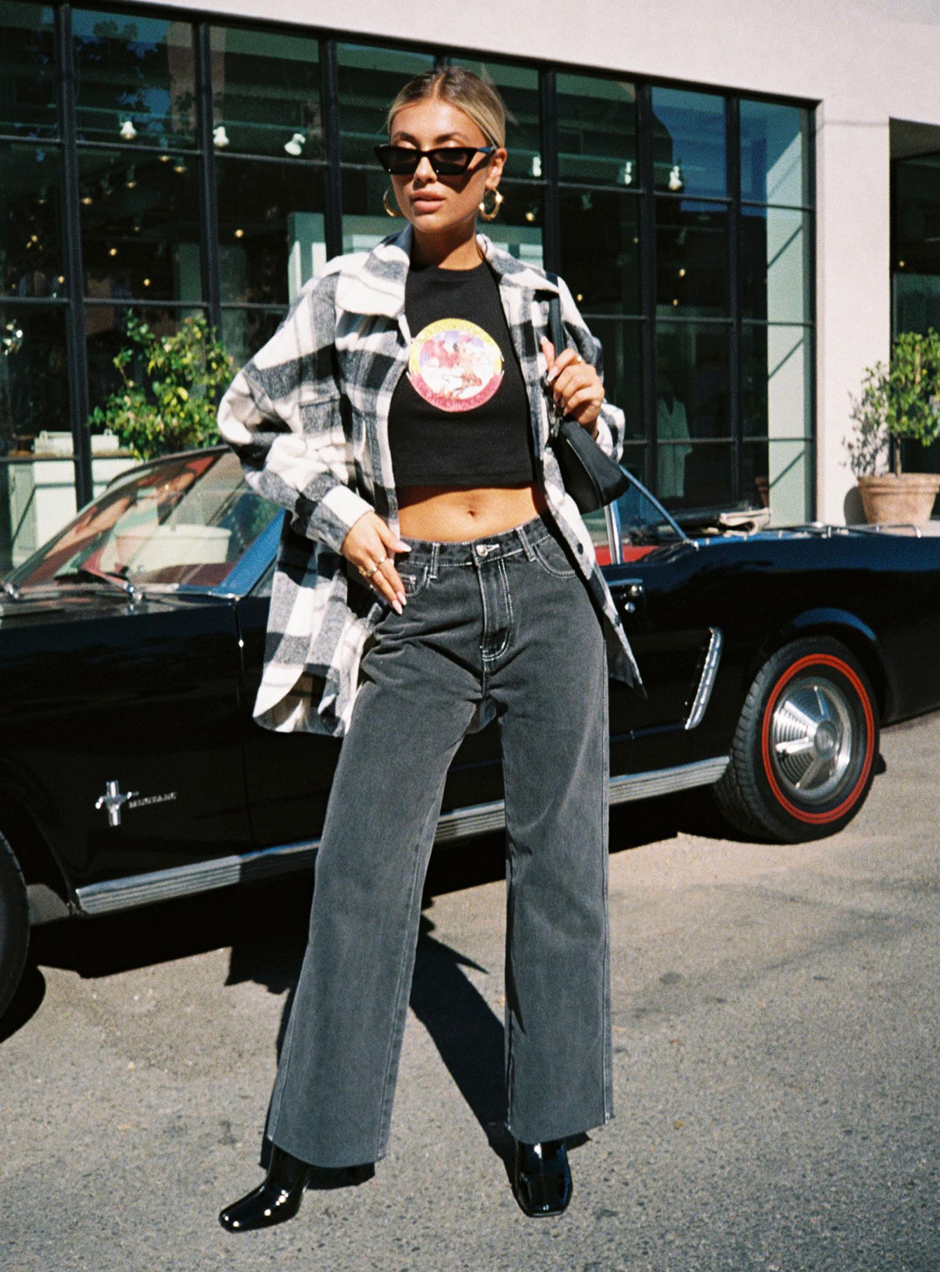 front view of model wearing Princess Polly Boundless Denim Jeans Black High Waisted 