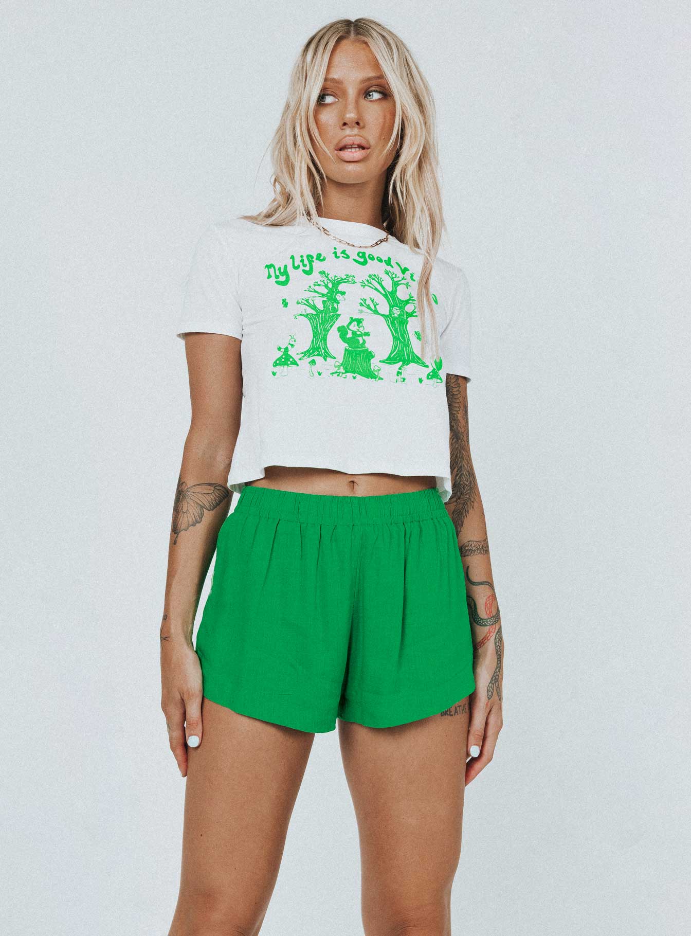 Beach House Shorts Green Princess Polly mid-rise 