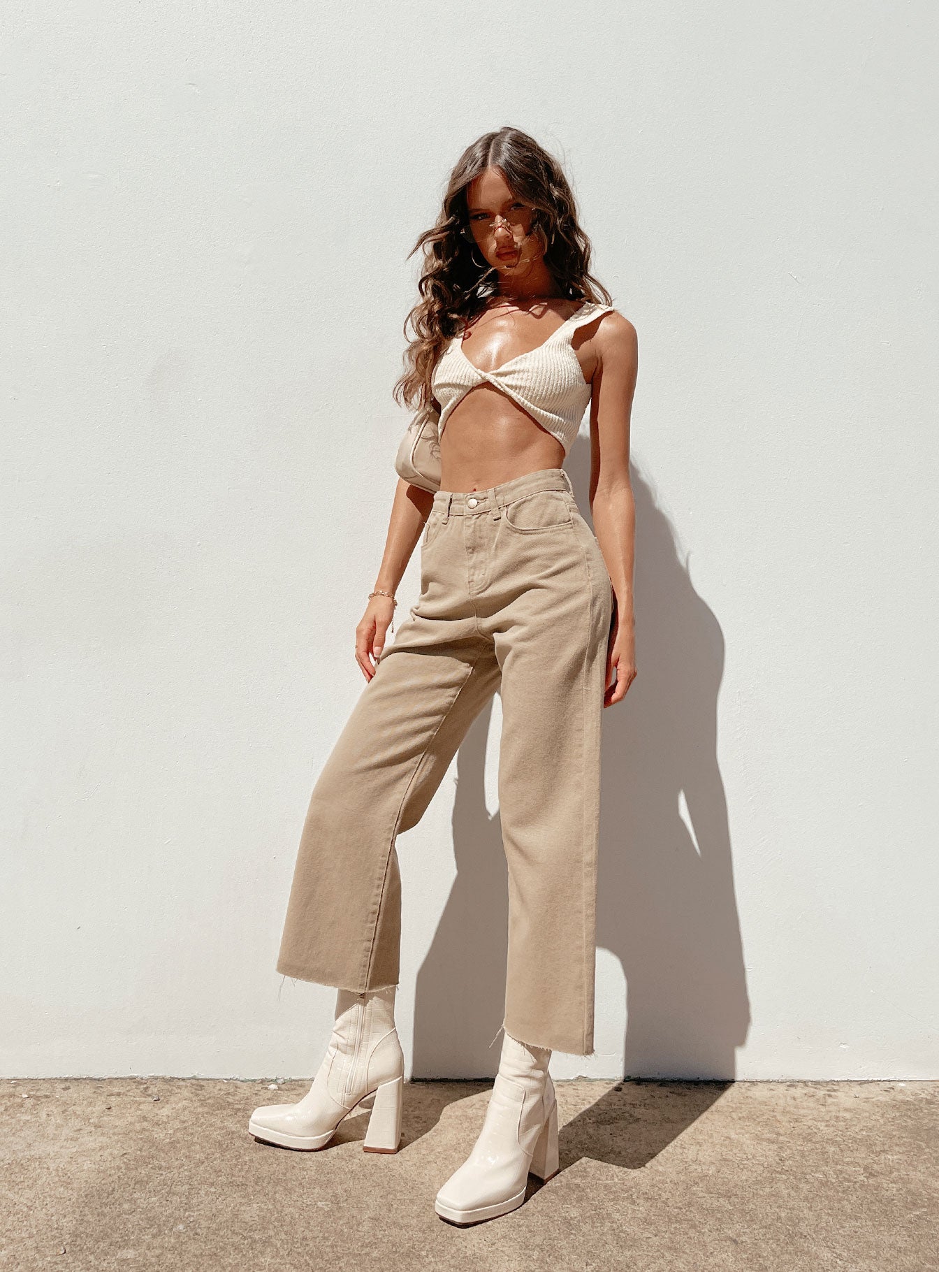 Jamie Croc Platform Boots Cream