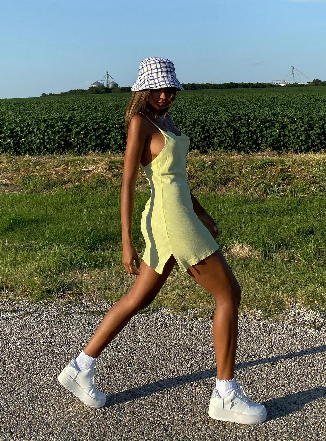 front view of model wearing Princess Polly Cheri Mini Dress Green 