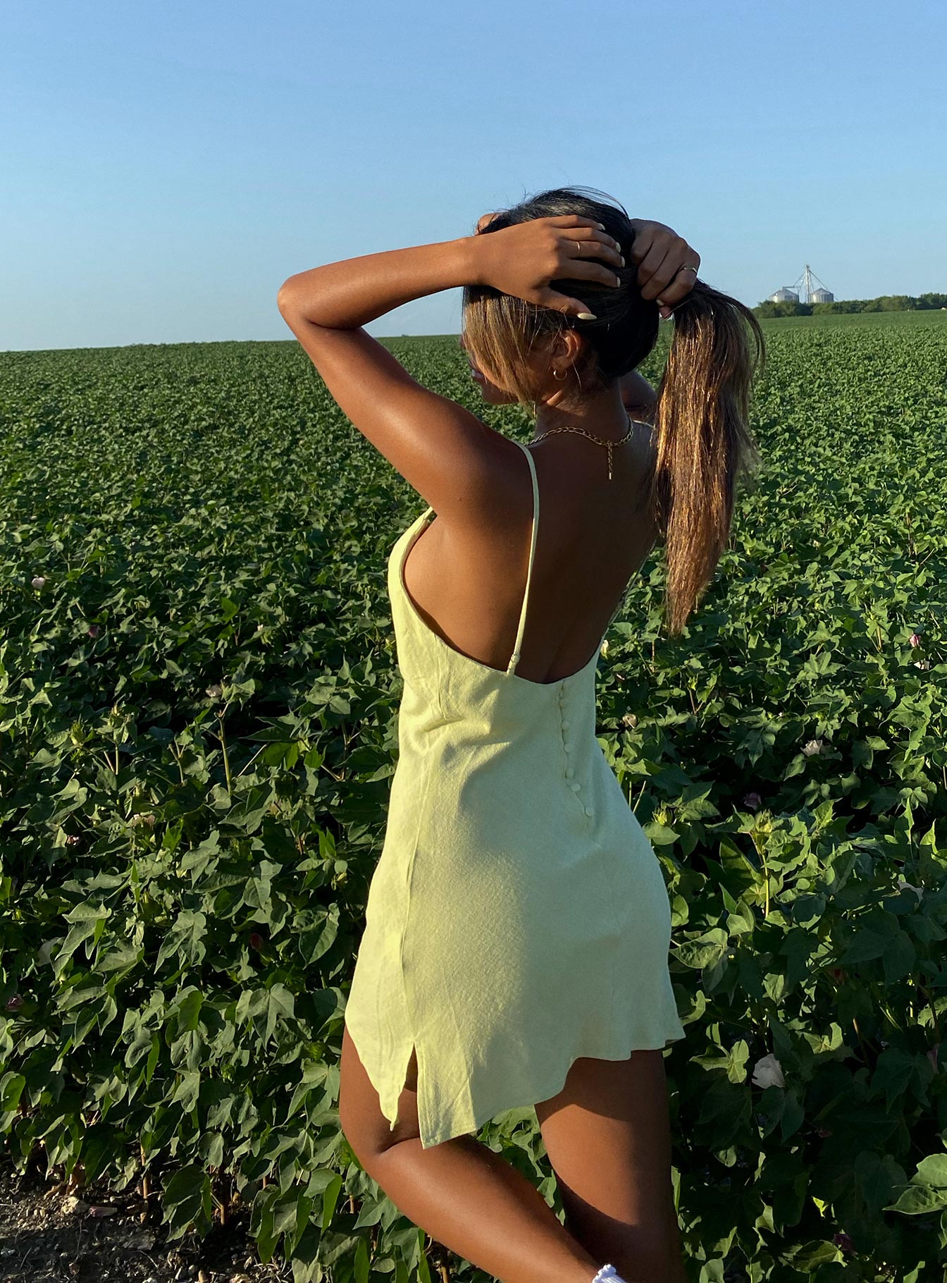 back view of model wearing Princess Polly Cheri Mini Dress Green 