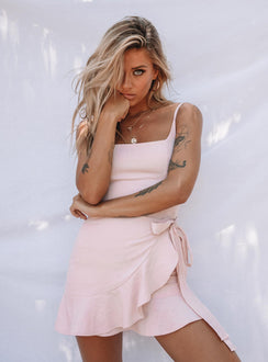 side view of model wearing Princess Polly Cottage Hill Mini Dress Blush 