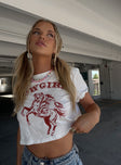 back view of model wearing Princess Polly Cowgirl Cropped Tee White Short Sleeves Crew Neck 