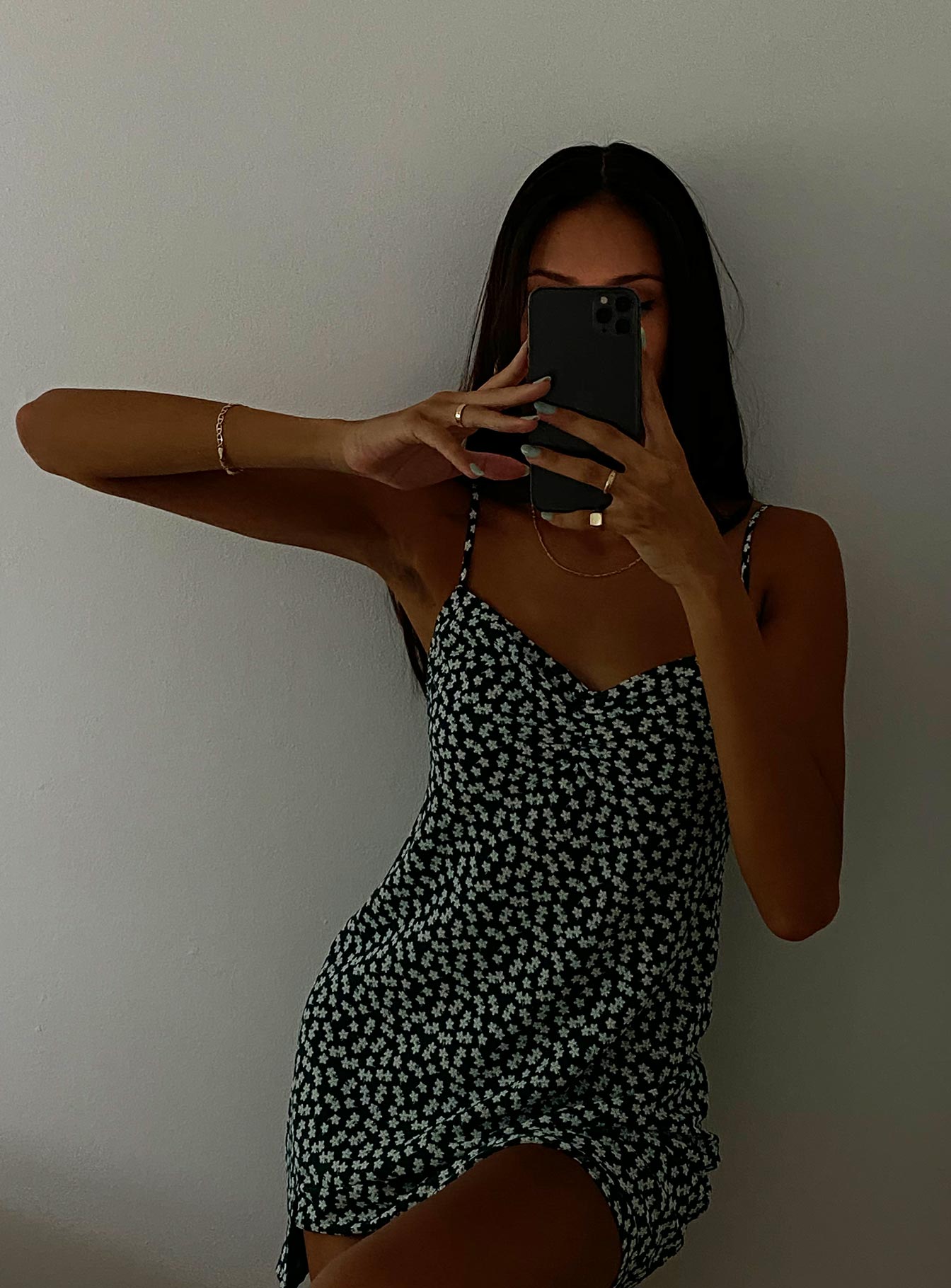 back view of model wearing Princess Polly Cylia Mini Dress Forest Green 