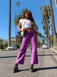 front view of model wearing Princess Polly Denver Denim Jeans Purple High Waisted 