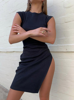 back view of model wearing Princess Polly Don't Blame Me Midi Dress Black 