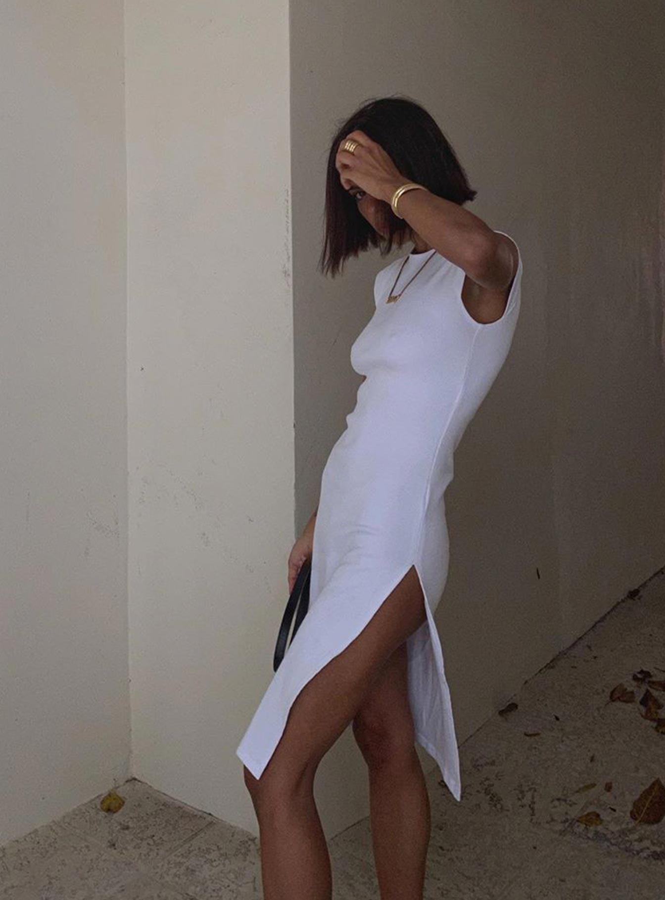 back view of model wearing Princess Polly Don't Blame Me Midi Dress White 