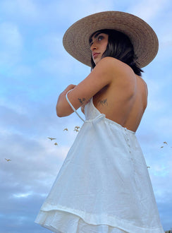 Front view of model wearing  front Princess Polly Crew Neck  Empress Of Love Mini Dress White