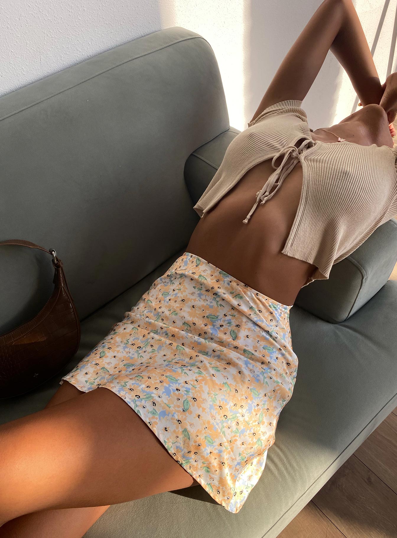 back view of model wearing Princess Polly Fine Lines Mini Skirt 