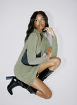 side view of model wearing Princess Polly Farah Mini Dress Khaki 