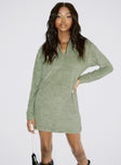 front view of model wearing Princess Polly Farah Mini Dress Khaki 