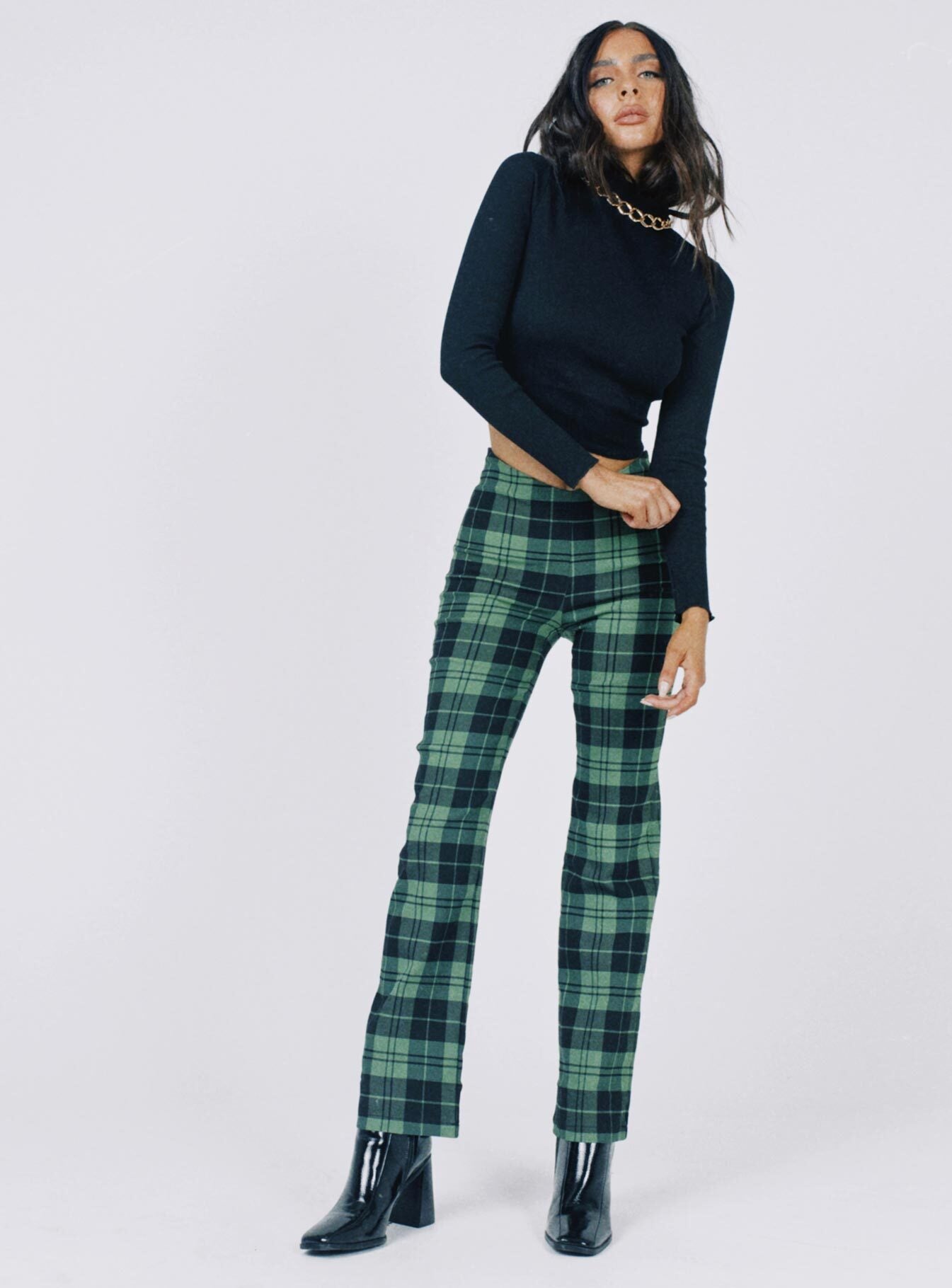 Black checked tailored trousers
