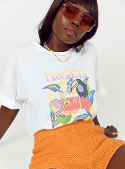 back view of model wearing Princess Polly Tropicana Oversized Tee White 