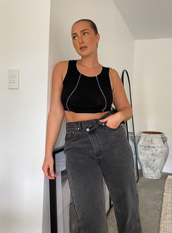 product Princess Polly High Waisted  Holly Asymmetric Straight Leg Jean Black Denim