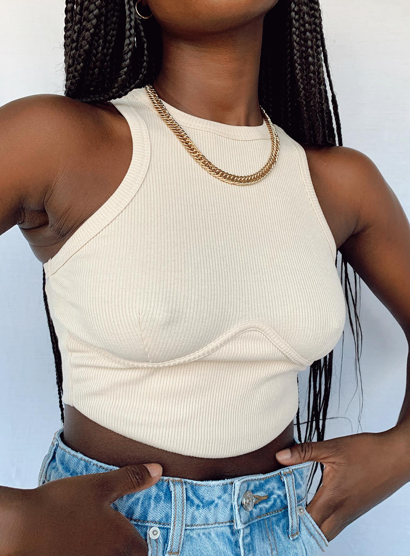 back view of model wearing Princess Polly Audrina Top Beige 