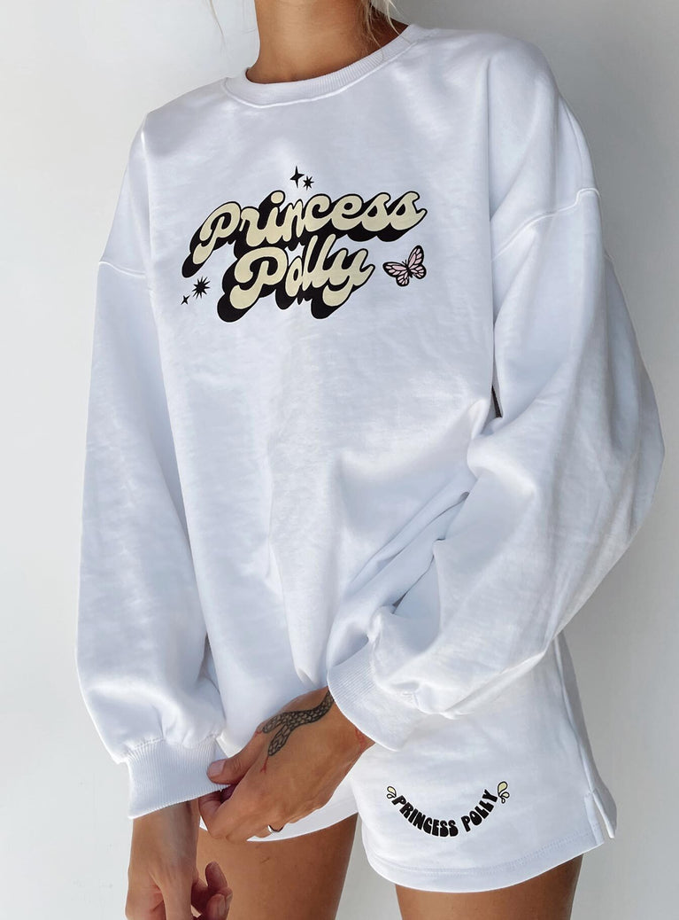 Princess Polly Yasmin Crew Neck Sweatshirt White