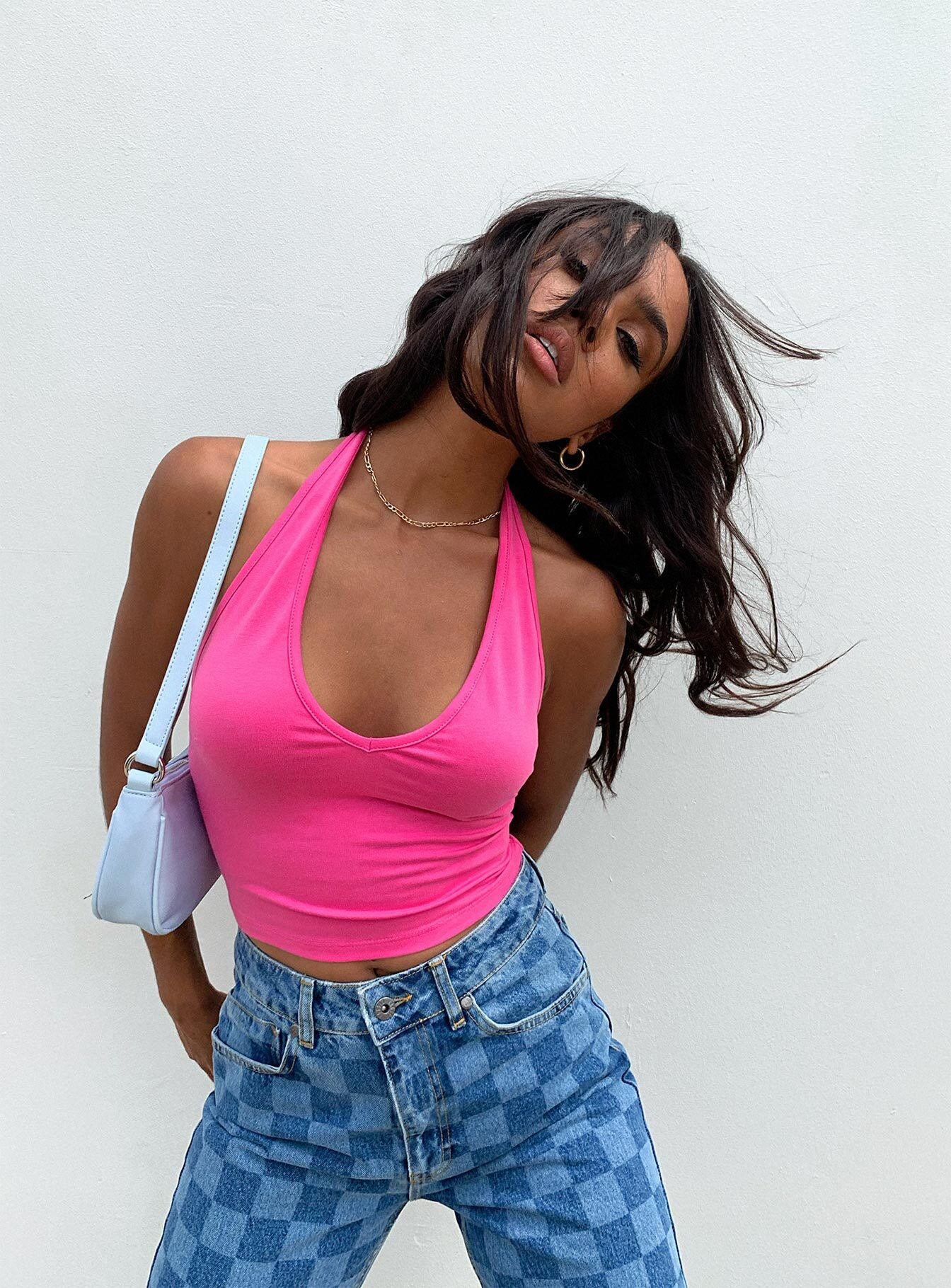 back view of model wearing Princess Polly Kourtney Top Pink 