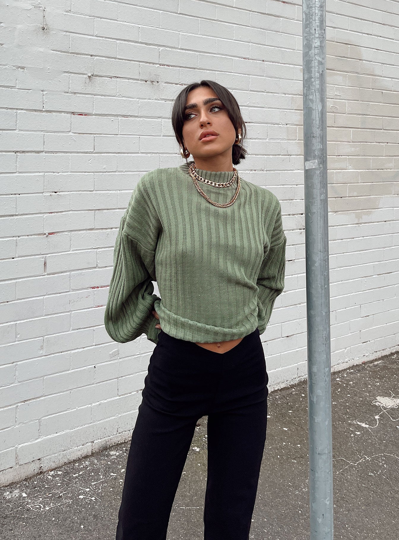 Innerbloom Oversized Sweater Dark Green Princess Polly  Cropped 