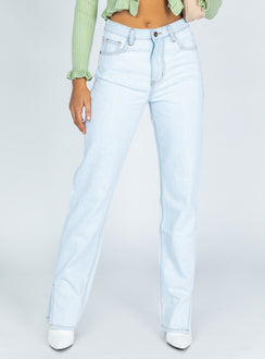 front view of model wearing Princess Polly Alabama Jean Light Blue Denim High Waisted 