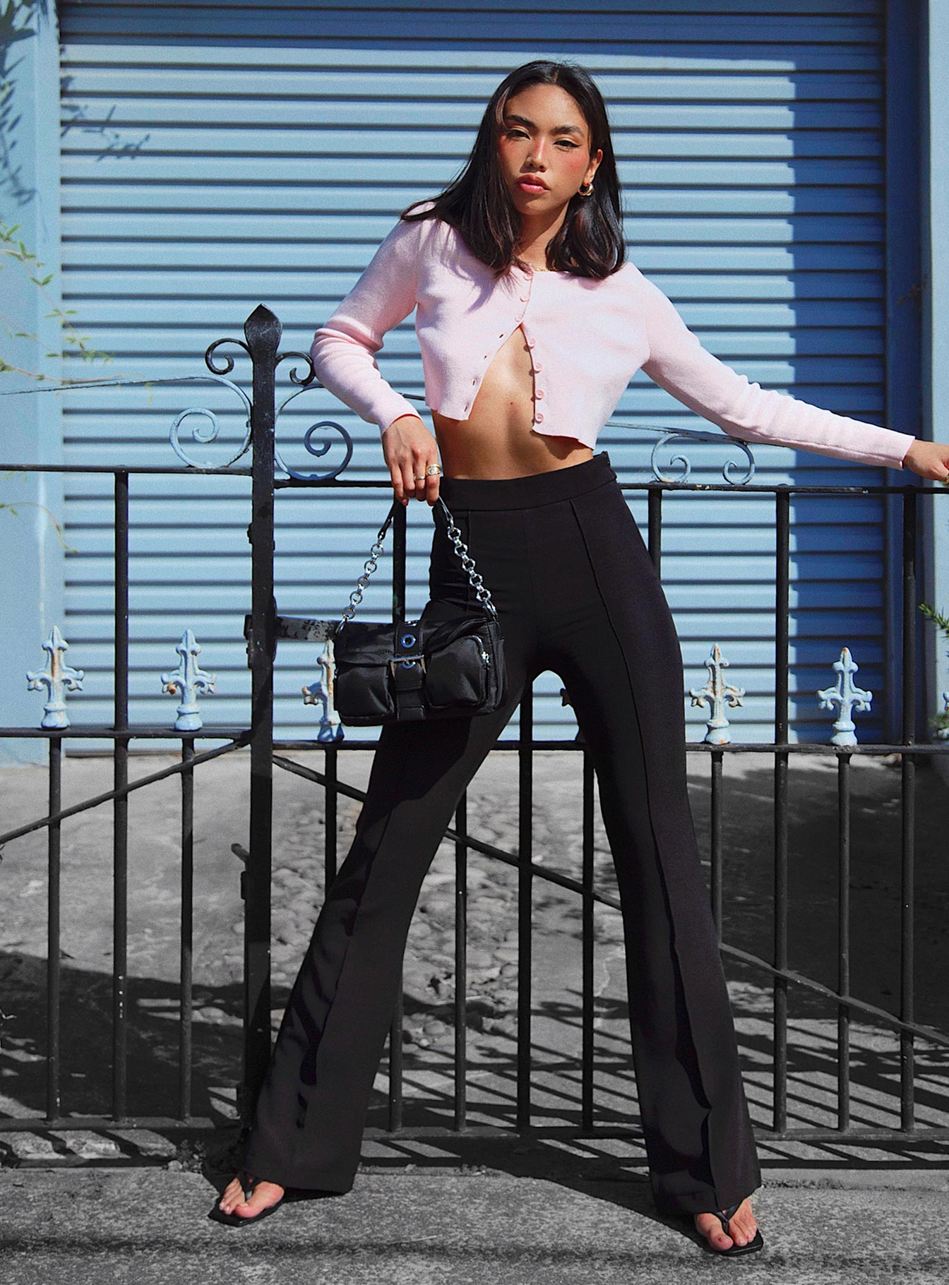 front view of model wearing Princess Polly Jensen Pants Black 