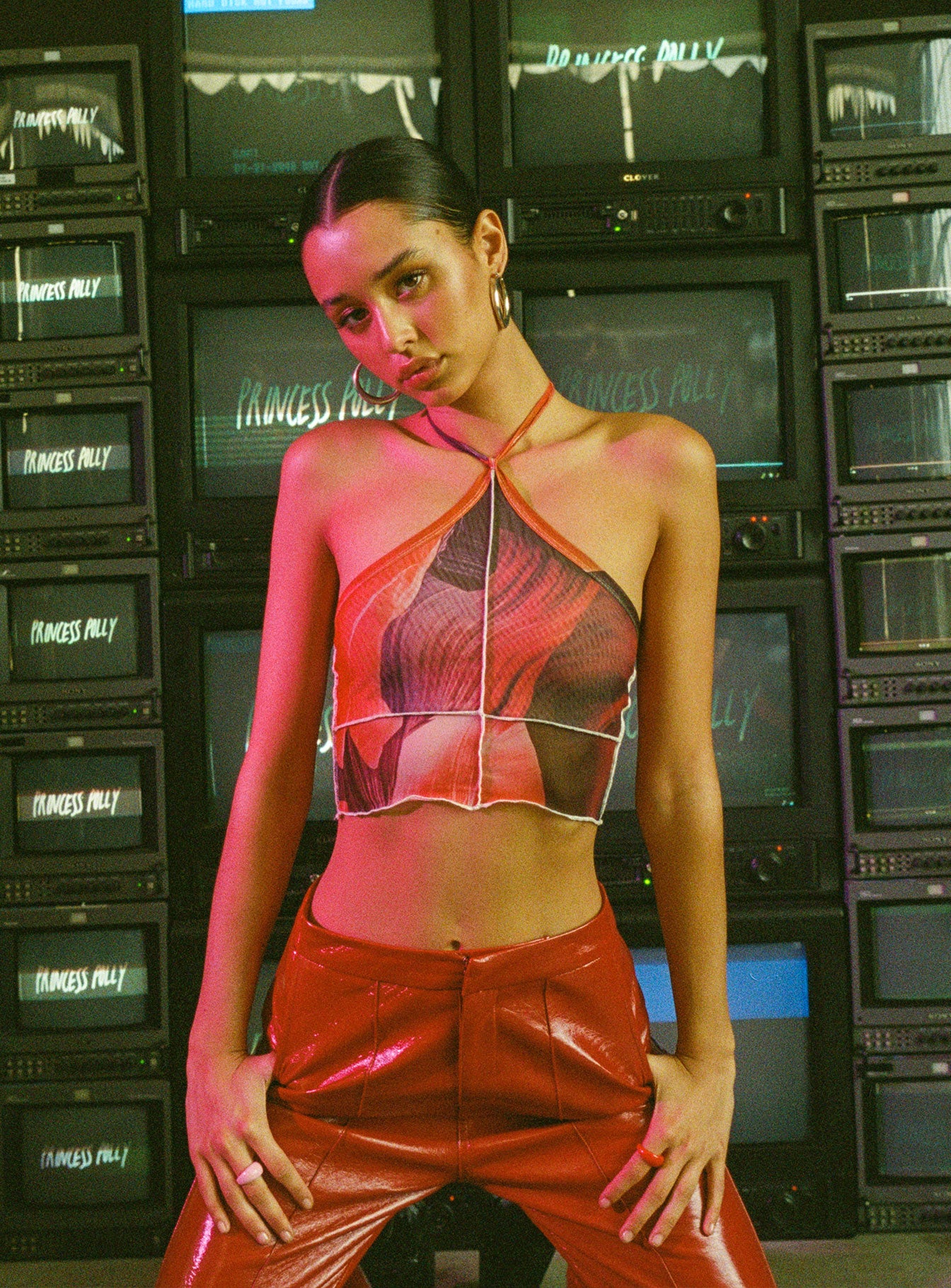 front view of model wearing Princess Polly Katie Top Red 