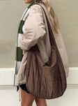 Kingsley Nylon Quilted Shoulder Bag Brown