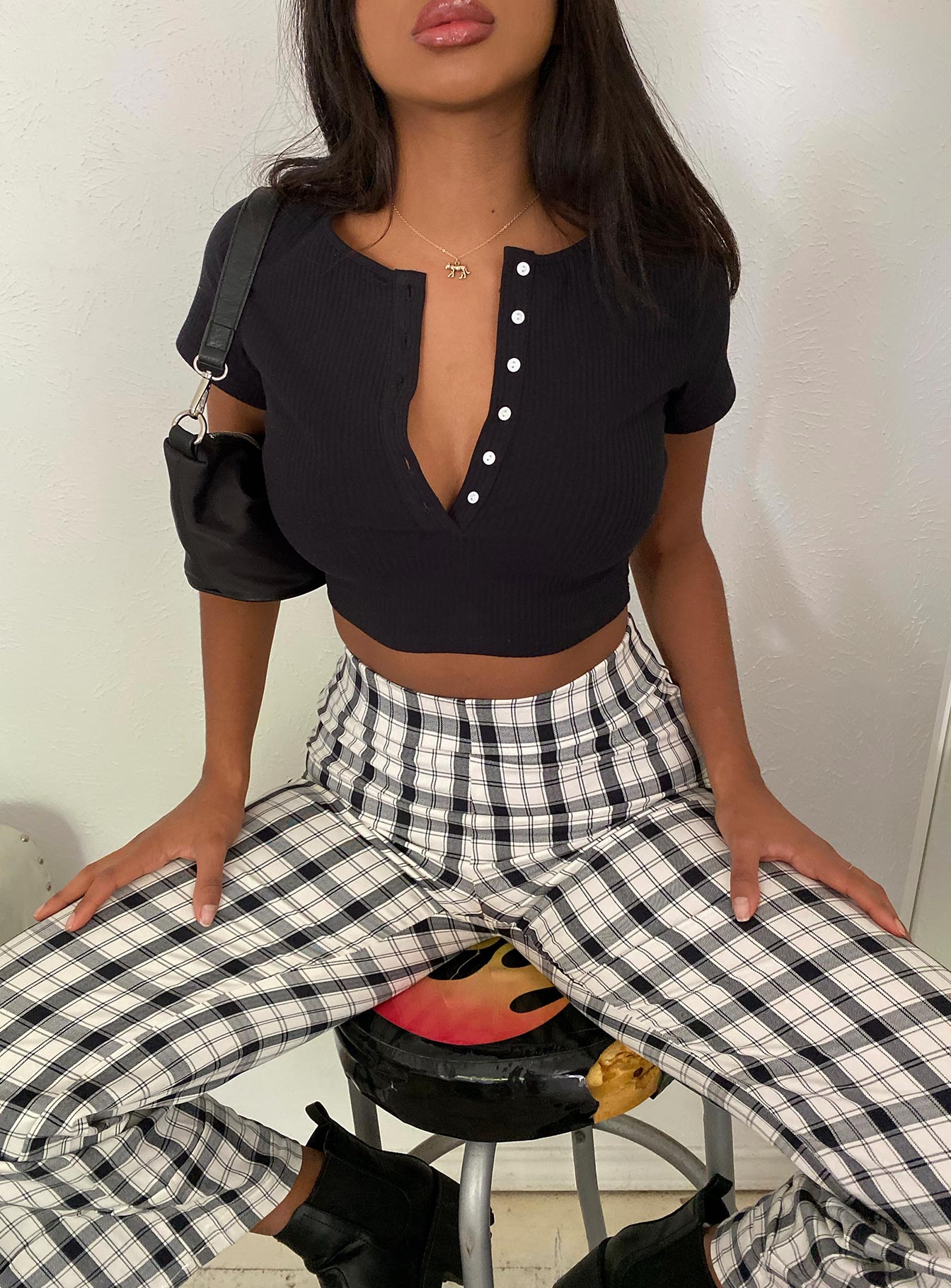 front view of model wearing Princess Polly Lovers Thief Top Black 