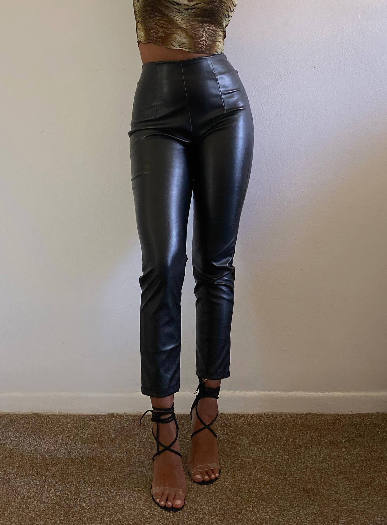 side view of model wearing Princess Polly Lyra Pants Black 