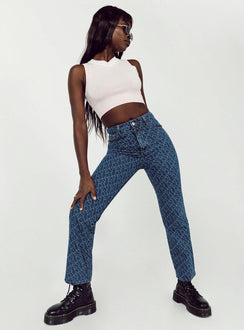 front view of model wearing Princess Polly Love Lounge Denim Jeans Mid Rise 