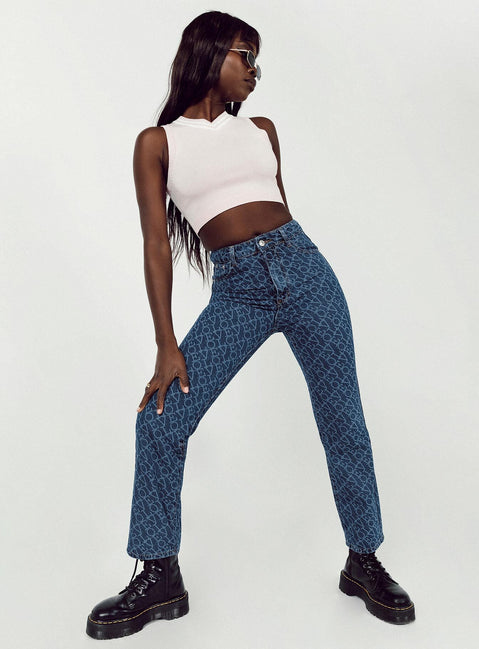 front view of model wearing Princess Polly Love Lounge Denim Jeans Mid Rise 